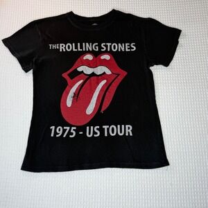 The Rolling Stones 1975 US Tour Graphic T-Shirt Black XS Rock Band Concert Tee